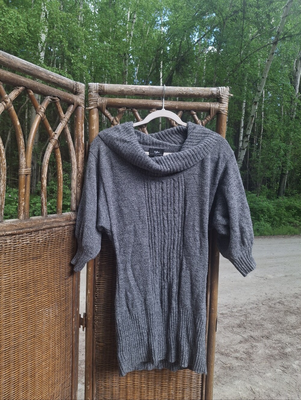 Women’s Gray Cowl Neck Knit Tunic Sweater